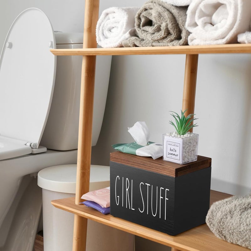 DRASTAR Tampon Holder for Bathroom, Black Feminine Product Organizer, Pad Organize Case with hinged lid, Shark Week Tampon Storage, Lady Stuff Box for Bathroom Accessories - Image 3
